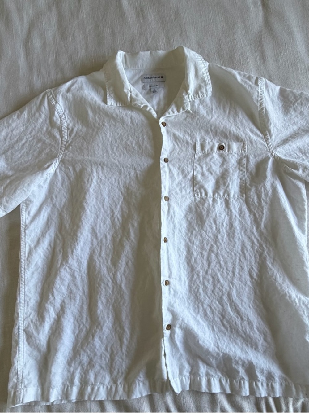 Saddlebred Shirt Mens XL White Linen Cotton Short Sleeve Button Up Summer Beach